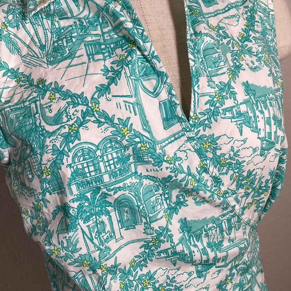 Lilly Pulitzer Worth Ave Toile Print Collar Wrap top SZ 6 - Picture 2 of 5